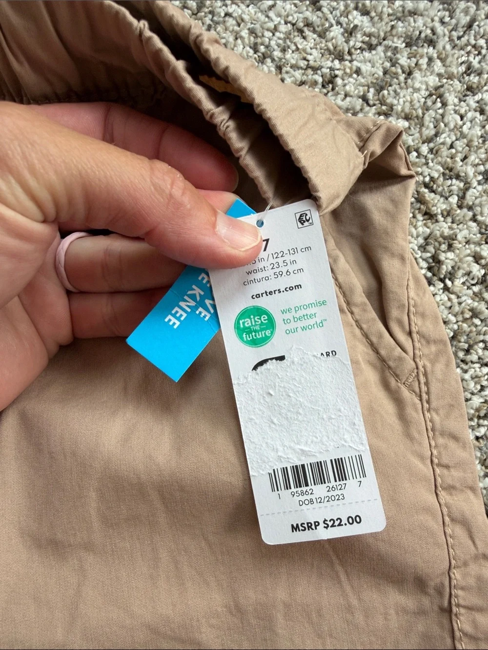 2 - NWT - Carters Elastic-Waist Drawstring Shorts in Olive Green and Light Beige
